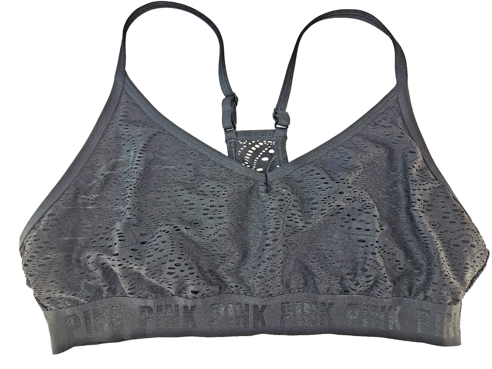 Victoria's Secret PINK Ultimate Lightly Lined Lace Sports Bra Black - Size XL